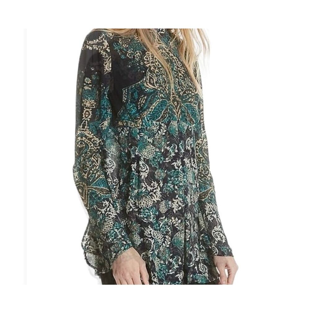 Free People XS Lady Luck floral paisley bell sleeve tunic dress TLS1 9071